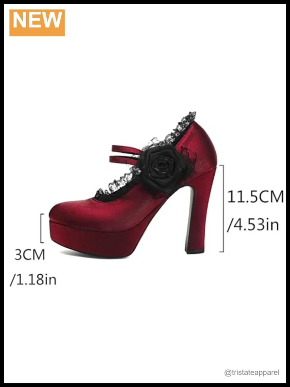 Women's Mary Jane Gothic Platform Pump High Heels Lace Flower Close Round Toe